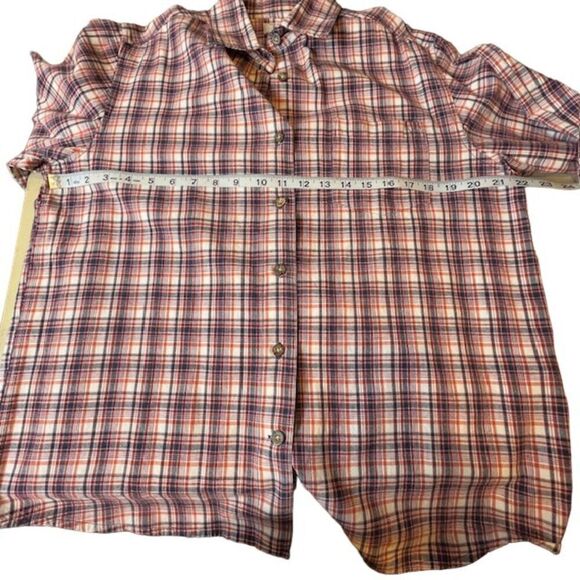 Ki-ko-mo Vintage Women's Plaid Button Top Cotton Blue Orange Red Large - Picture 8 of 11